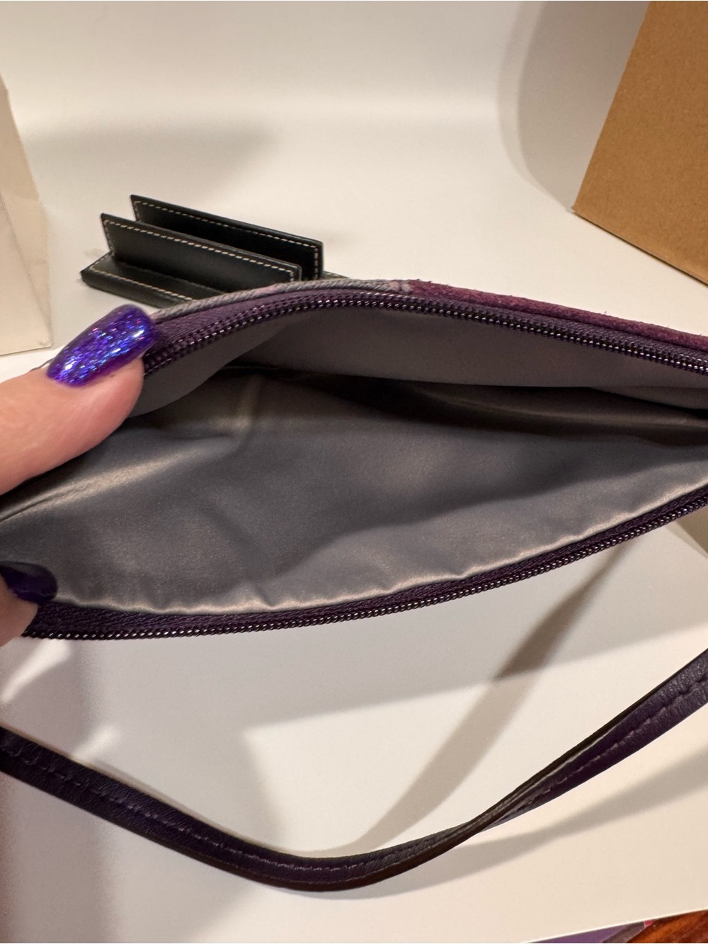 Coach Purple Suede & Metallic Patchwork Wristlet Duo - Picture 11 of 16
